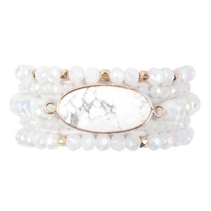 OVAL STONE CHARM RONDELLE BEADED BRACELET-WHITE